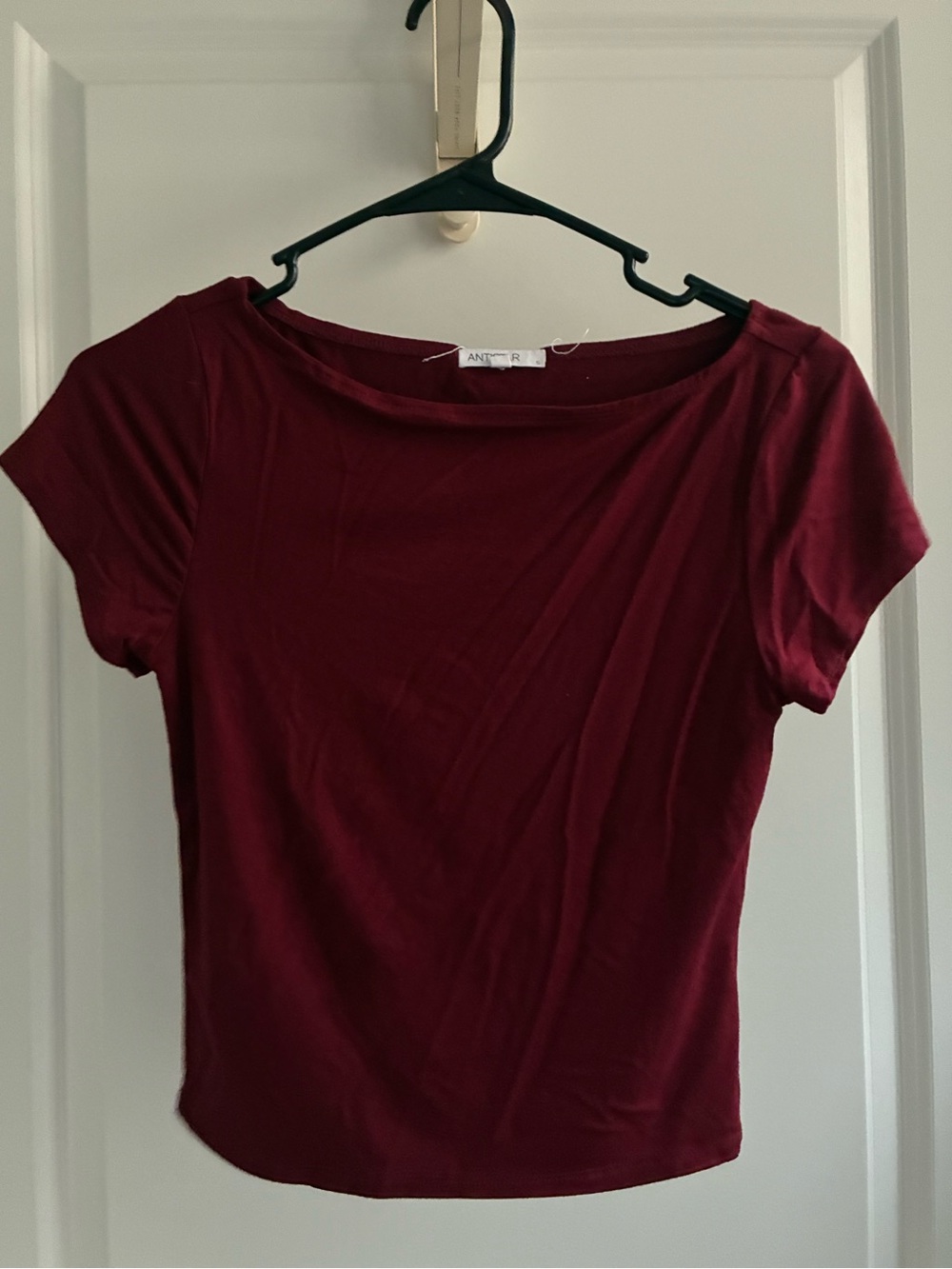 Wine Red Short Sleeve Scoop Neck Top